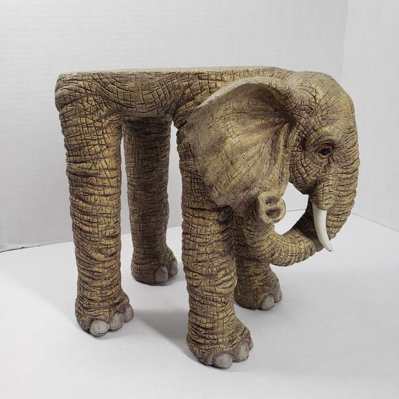 Vintage African Resin Elephant 11" Gray Plant Stand Table Statue Garden Bohemian - Picture 3 of 16